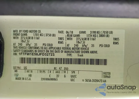 2018 Ford F-150 Lariat from USA, damaged, VIN 1FTFW1E58JFD32723